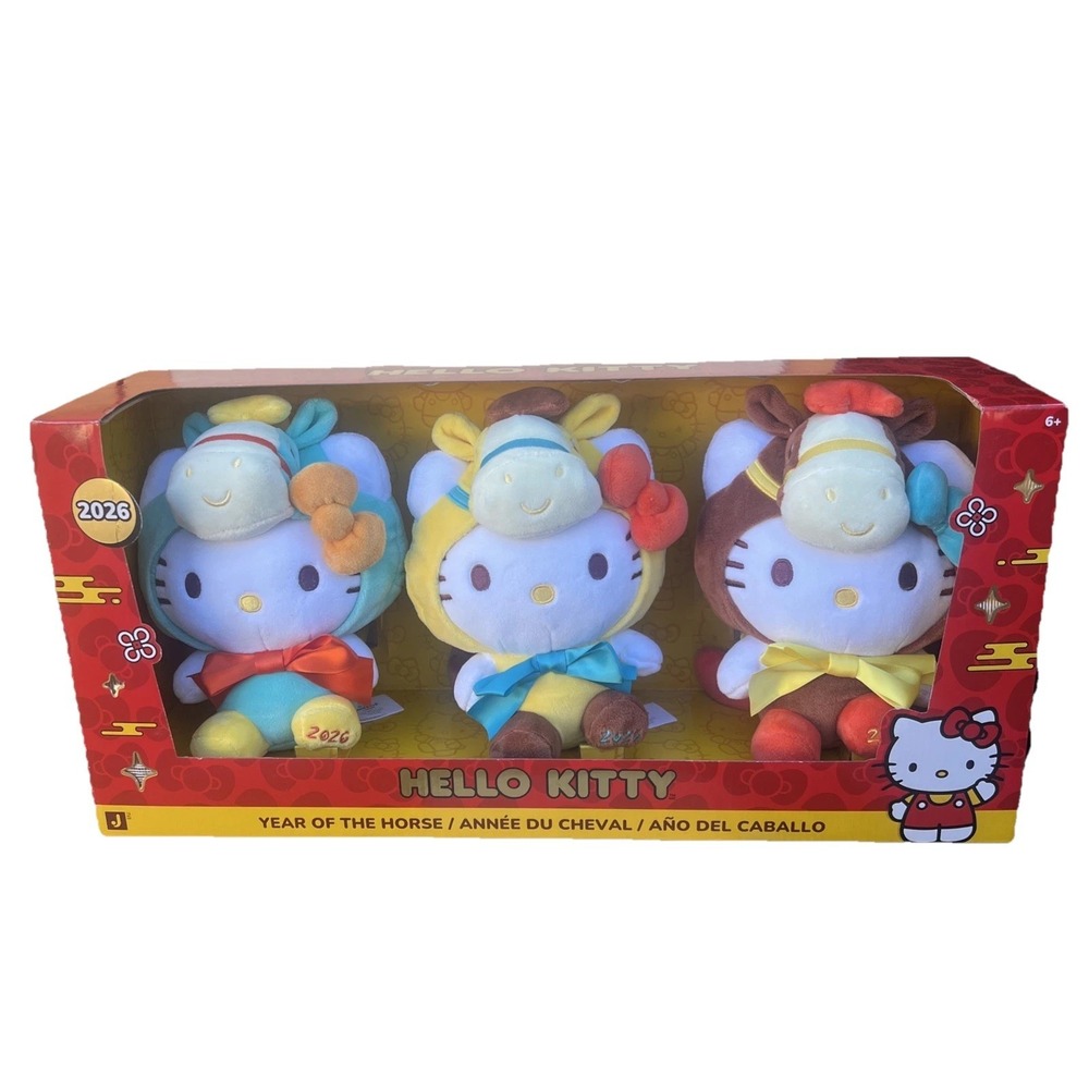 HELLO‎ KITTY YEAR OF THE HORSE 8" PLUSH ASSORTMENT TOYS 3 PIECES IN HAND COSTCO